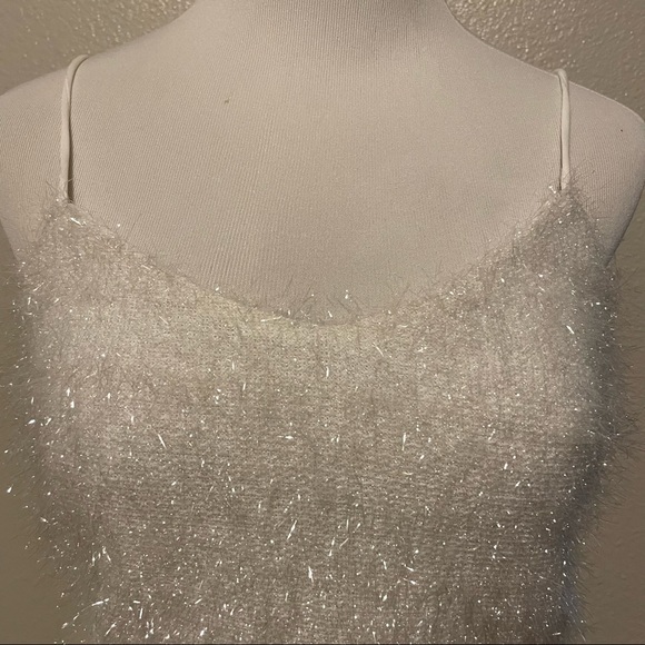 Forever 21 white crop top silver glitter fringe gray sparkle size small - Picture 2 of 3